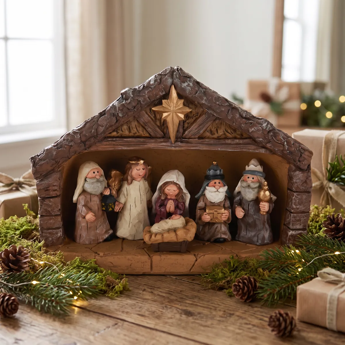Komplette Weihnachtskrippe (H18,5 cm) Sainte-Martine