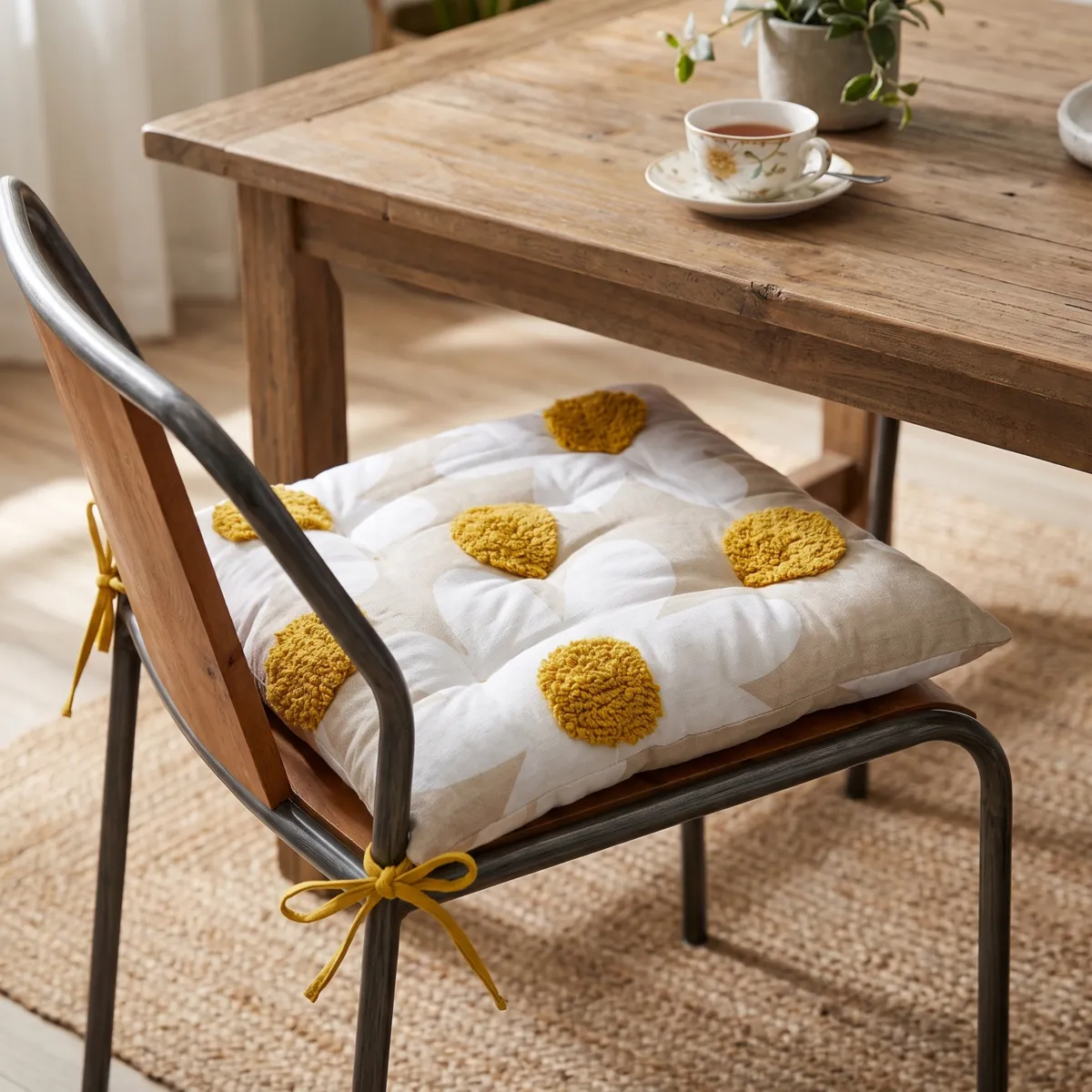 Coussin de chaise carré coton (38 x 38 cm) Camille Jaune moutarde