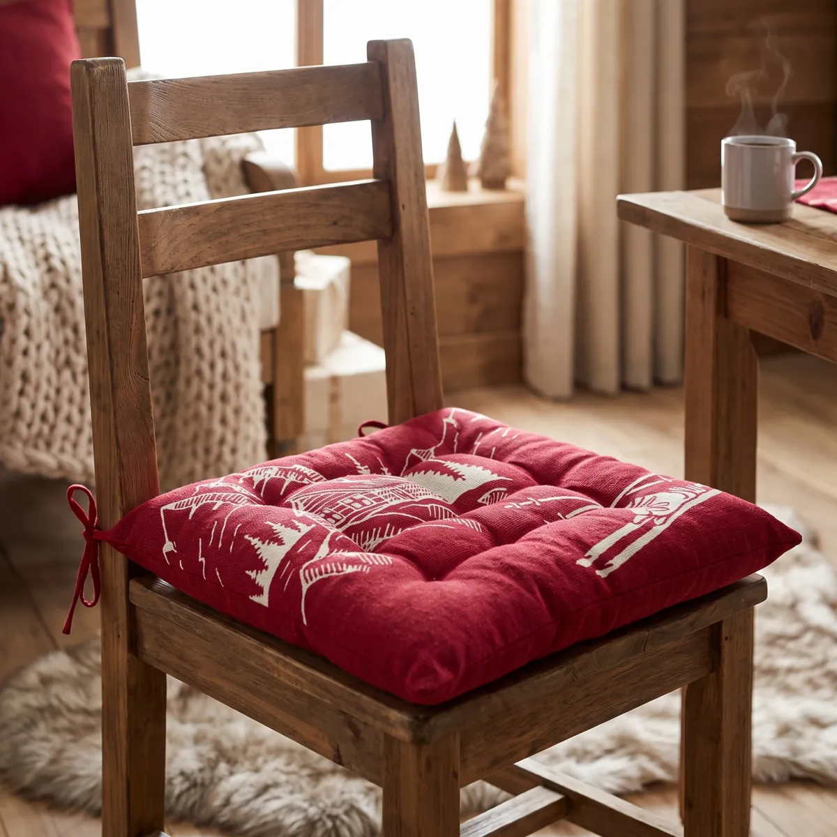 Coussin de chaise carré coton (38x38 cm) Villard Bordeaux
