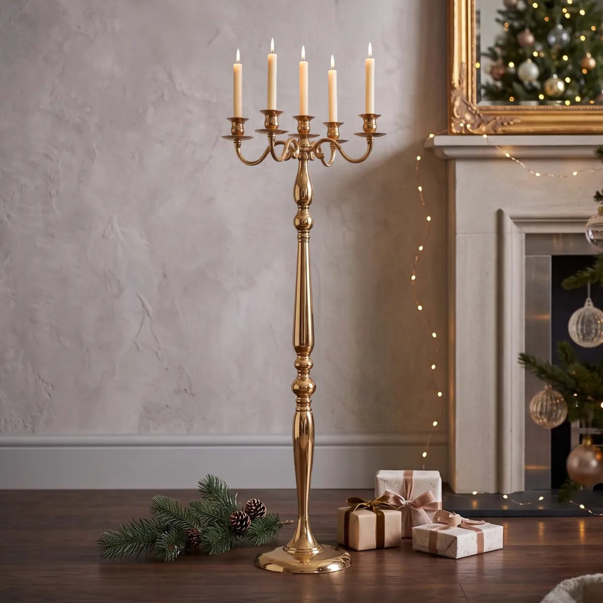 Grande Candelabro in metallo (H100 cm) Natale festivo Dorato