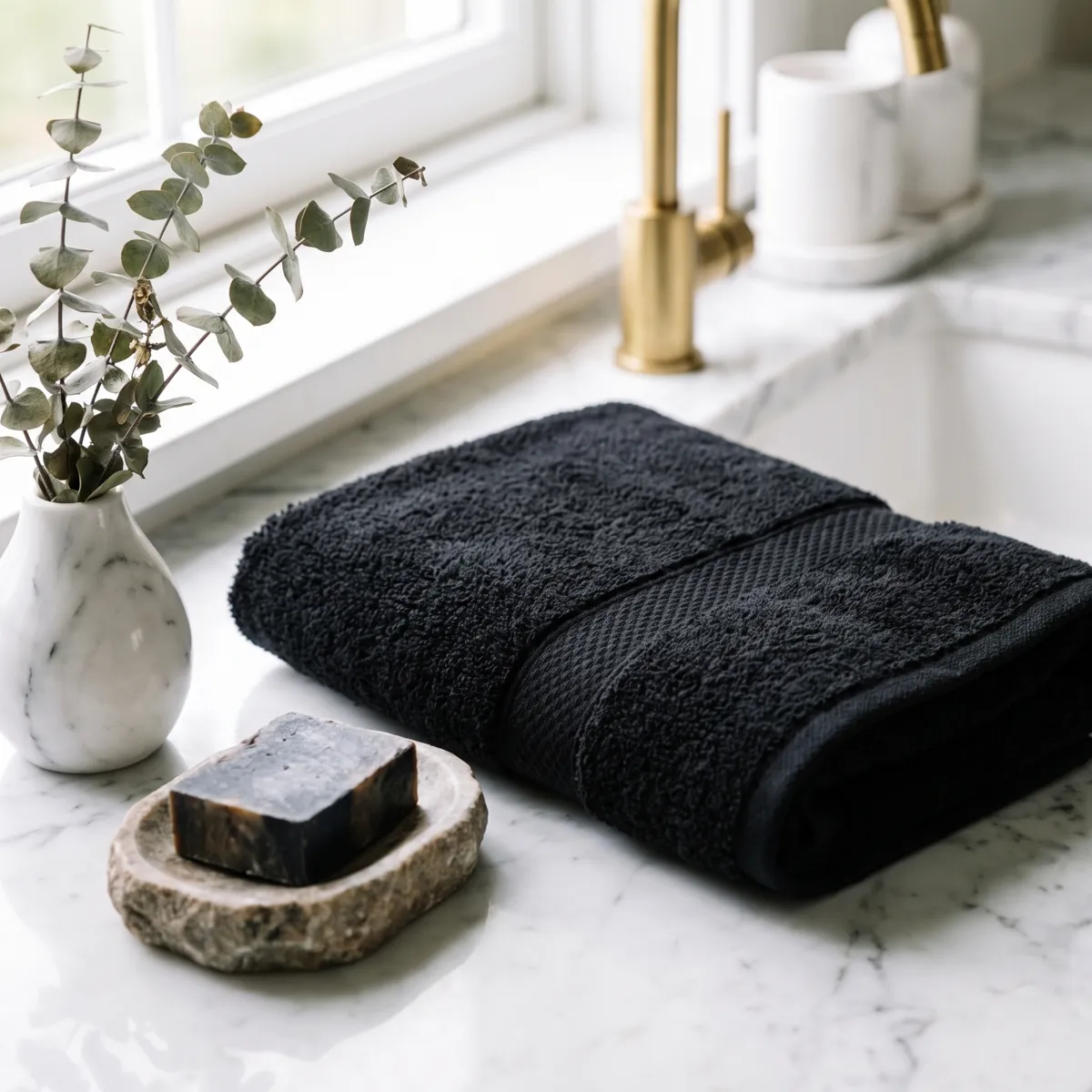 Serviette de bain coton (30 x 50 cm) Timeless Noire