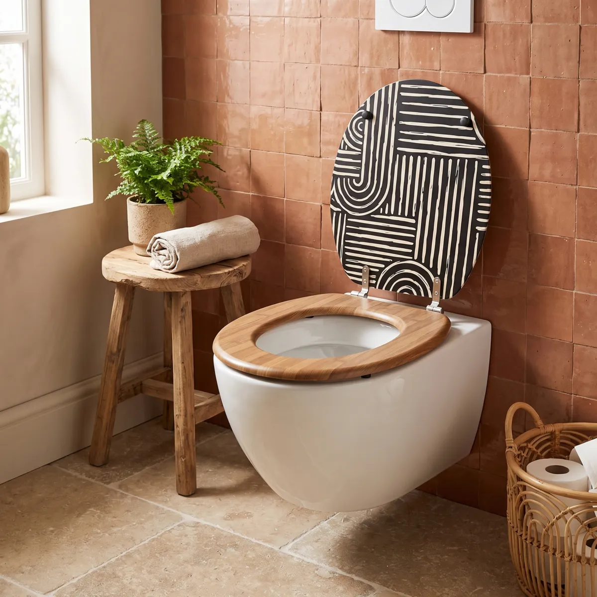 Tapa de WC 18 pulgadas MDF Ethnic Vibes Negro
