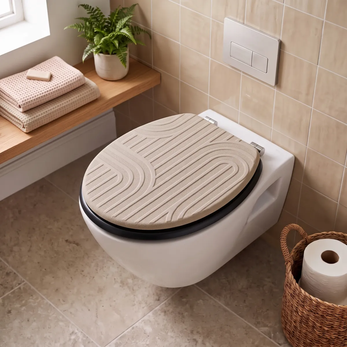 Asiento de inodoro efecto madera 18 pulgadas Minimalista Beige grisáceo