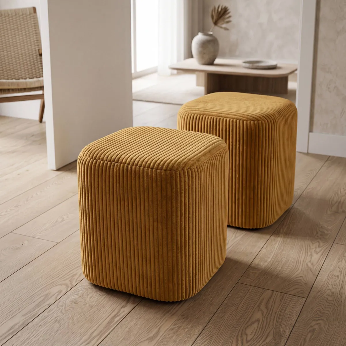 Lot de 2 poufs en velours (H38 cm) Shan Jaune moutarde