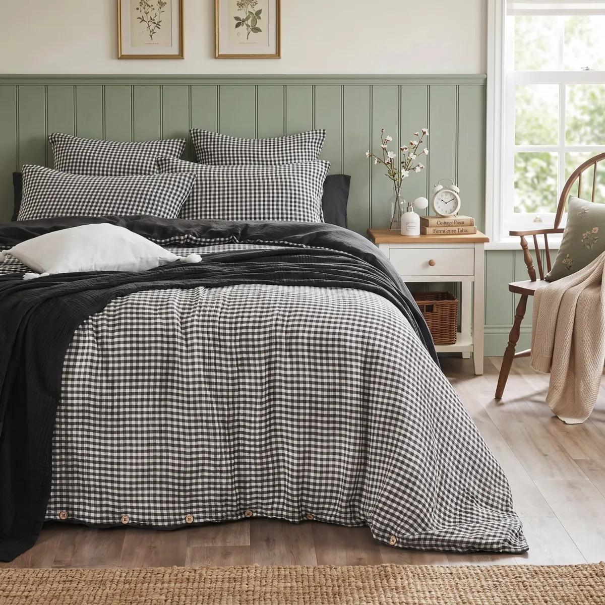 Housse de couette gaze de coton (260 x 240 cm) Gaïa vichy Noir