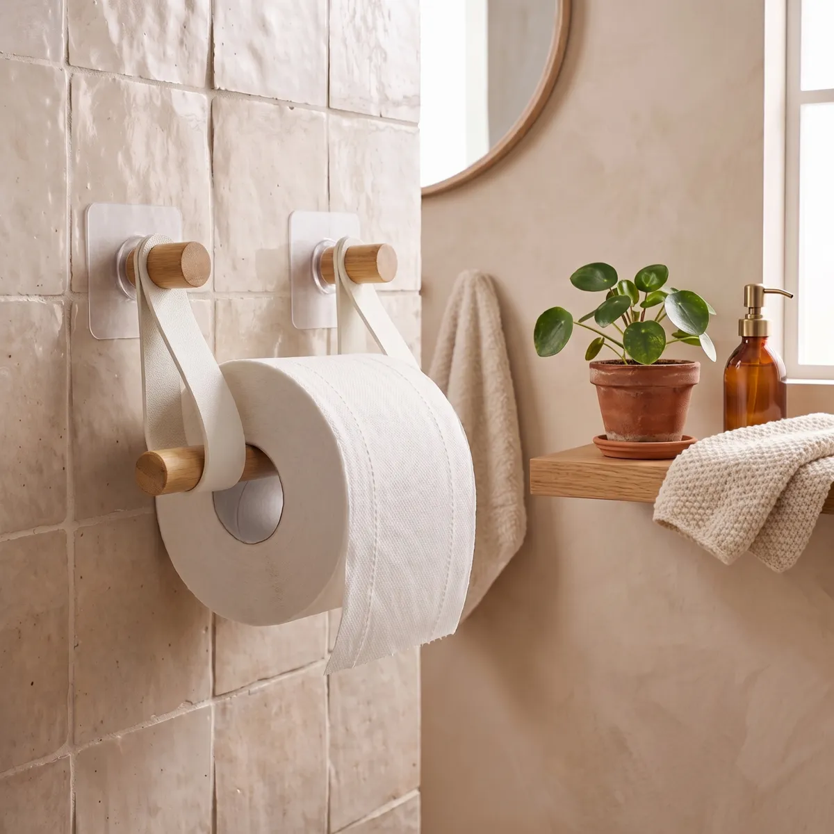 Dérouleur de papier toilette adhésif easy Chic simili cuir Blanc