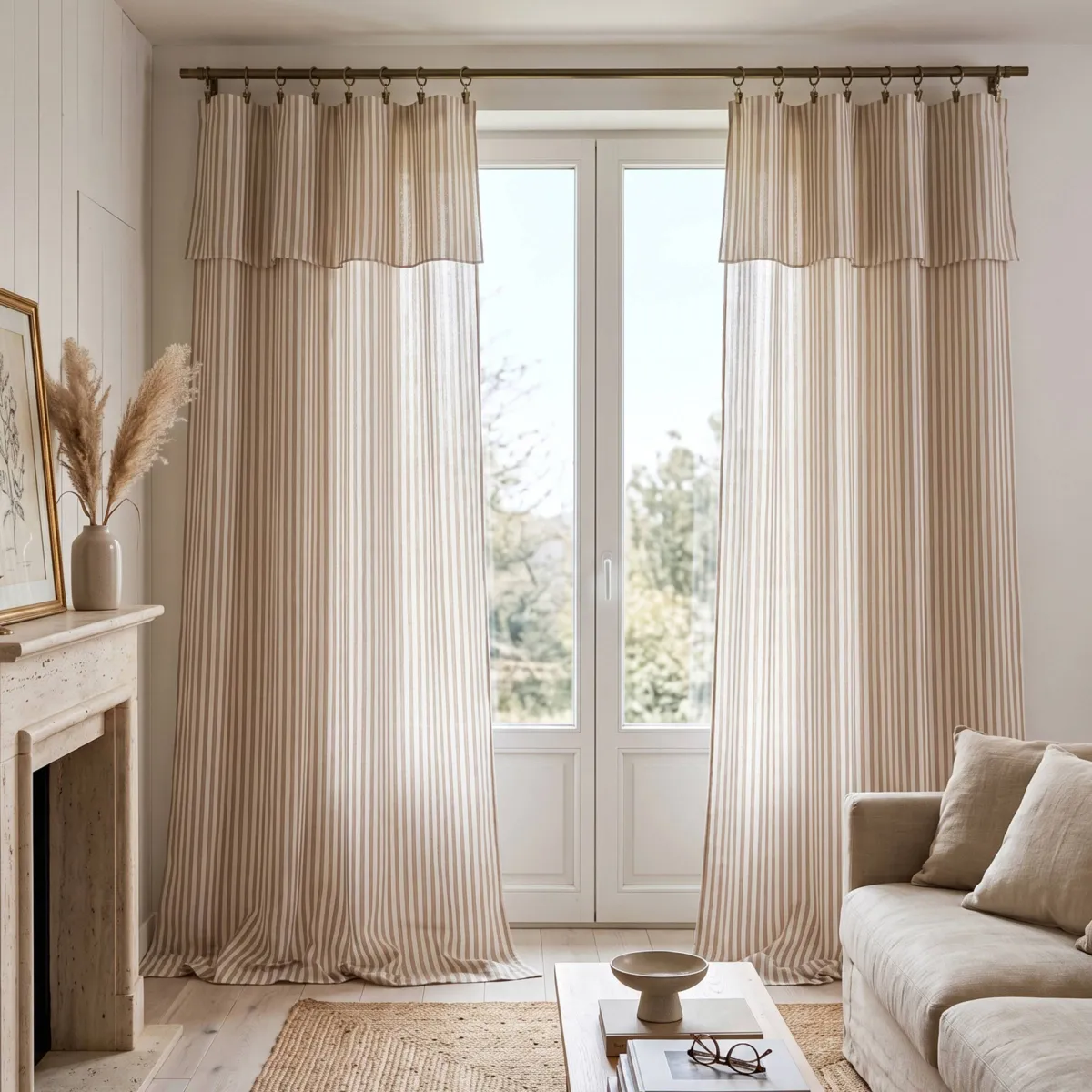 Rideau ajustable gaze de coton (140 x 300 cm) Gaïa rayures Ficelle