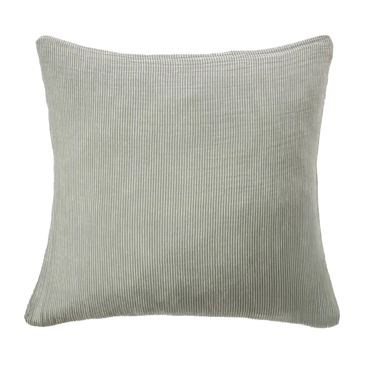 EM - Taie d'oreiller 80 x 80 cm Gaze de coton tissée teinte GAIA RAYURES Romarin