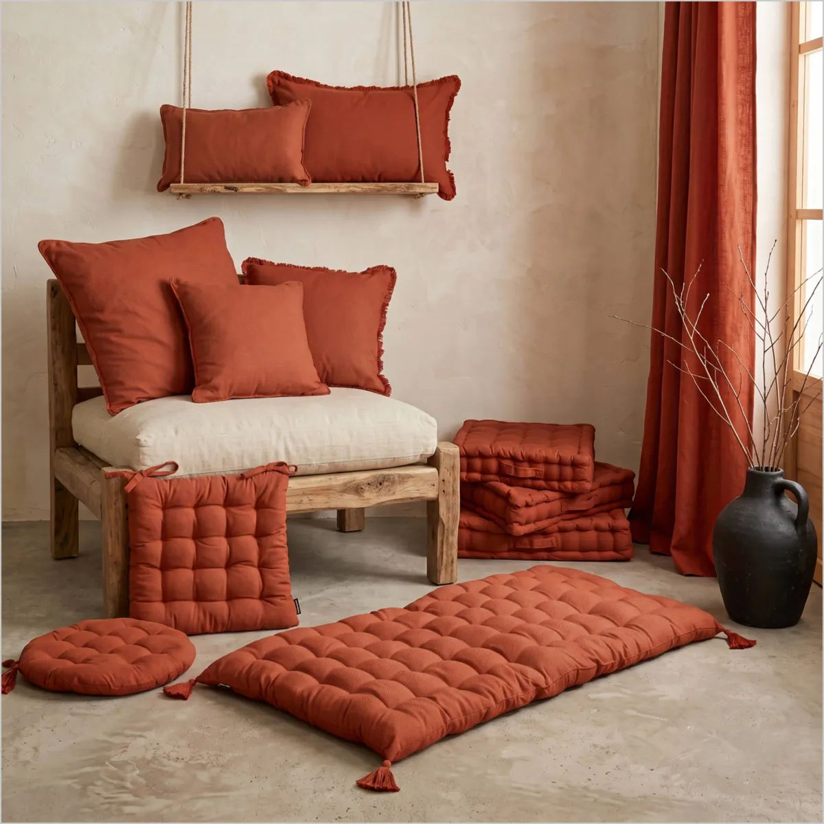 Coussin carré coton (60 x 60 cm) Pixel Terracotta
