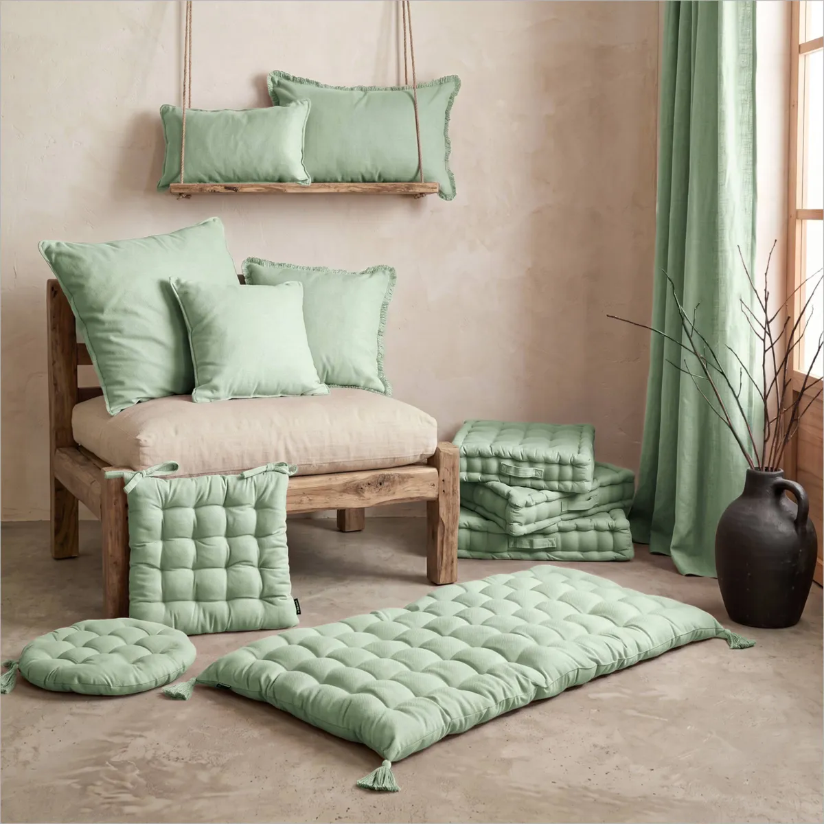 Coussin de chaise carré coton (40 x 40 cm) Pixel Vert menthe