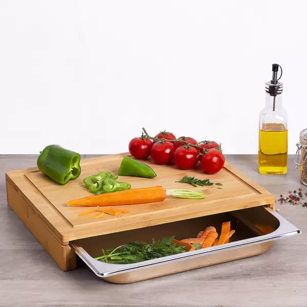 Planche � d�couper avec bac r�cup�rateur (35 x 28 cm) Bois naturel