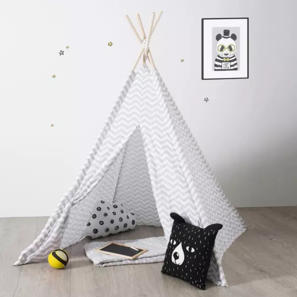 Tipi enfant bois et tissu (H160 cm) Twin Gris