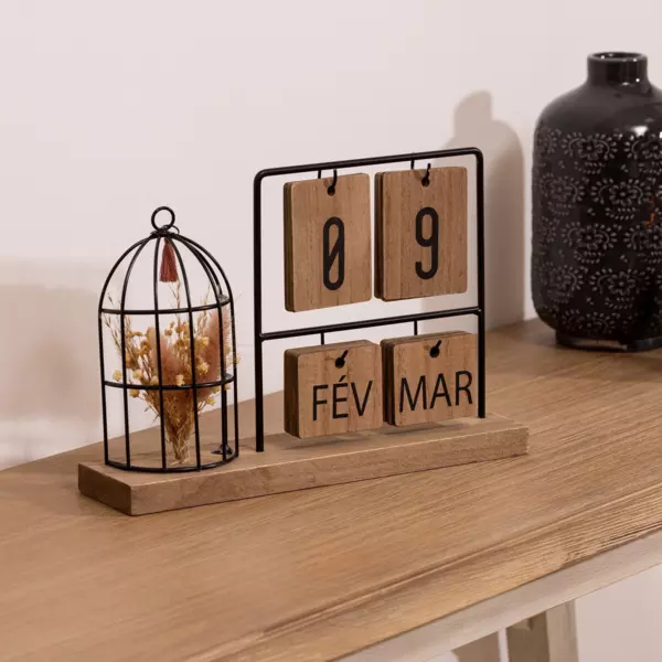 Calendario de madera y metal Beige
