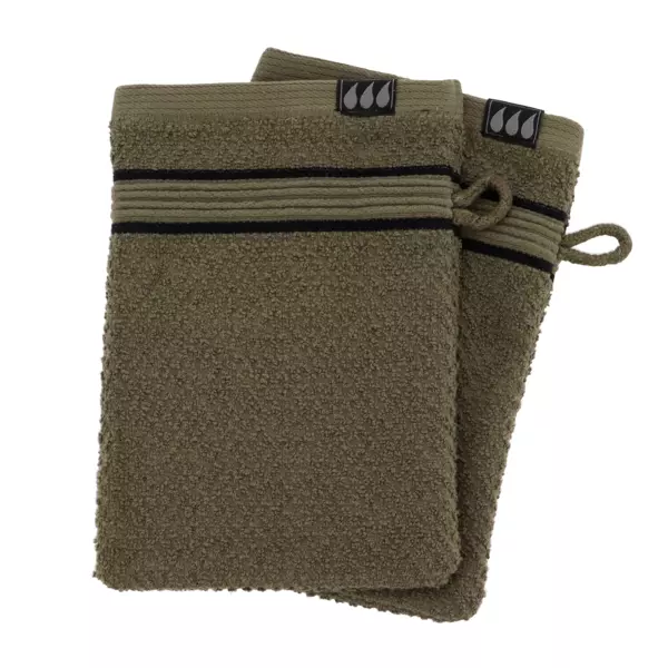 S�t med 2 vaskeklude i bomuld (15 x 21 cm) Black Line Joia Kaki gr�n / sort