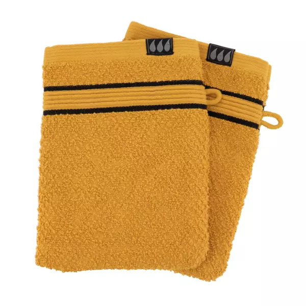 Juego de 2 guantes para ba�arse algod�n Black Line Amarillo ocre / negro
