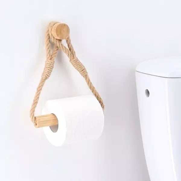 D�rouleur de papier toilette adh�sif bambou et corde Easy Chic Naturel