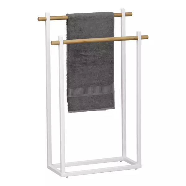 H�ndkl�deholder til gulv med 2 st�nger (H82 cm) Bambus Hvid