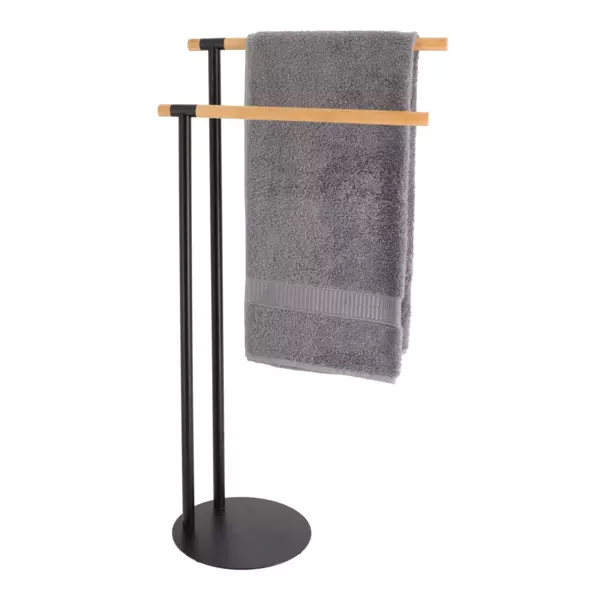 Handdoek badkamer rek wit 2 stangen rubberhout 38 x 84 cm
