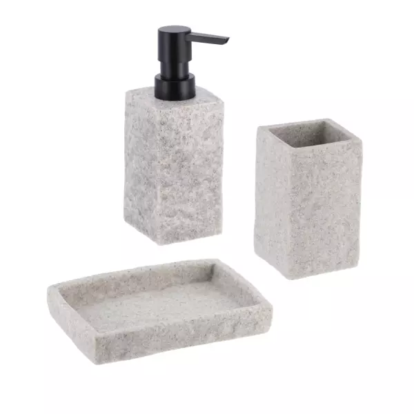 Set di accessori per il bagno effetto pietra Grigio