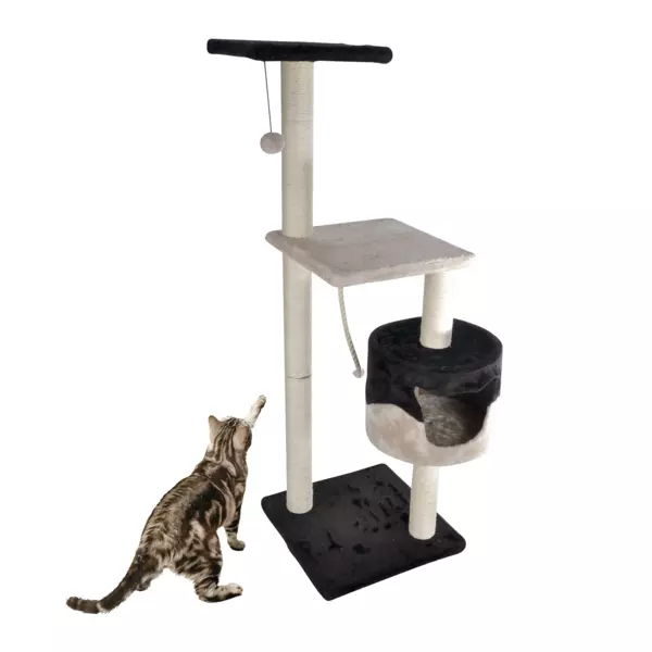 Albero tiragraffi per gatto con giochi e cuccia Ecru/Cioccolato