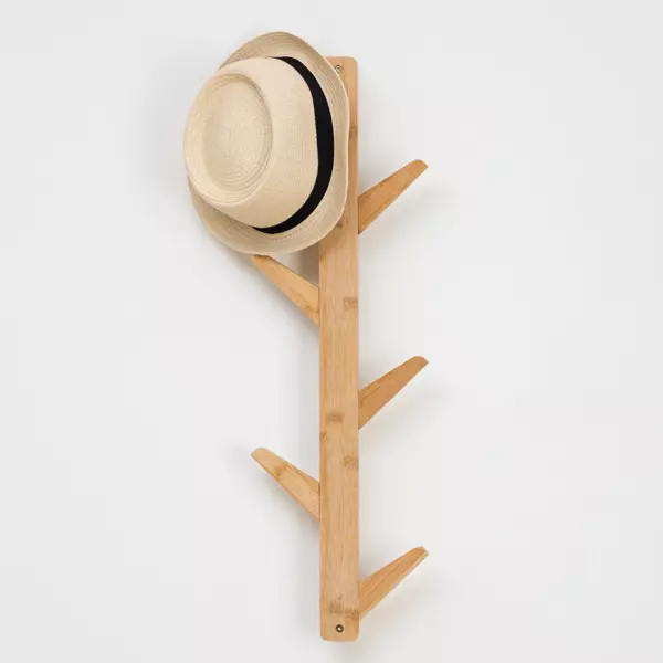 Wandkapstok met 6 verstelbare haken Bamboe Naturel