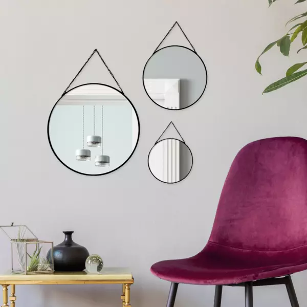 Lot de 3 miroirs en m�tal (D29 cm) Ovalia Noir