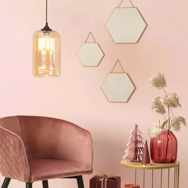 S�t af 3 spejle i metal (H26 cm) Hexagonal Guld