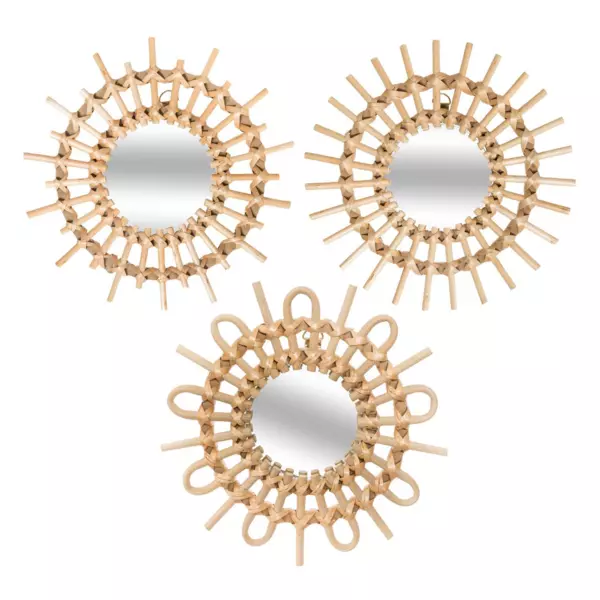 Set di 3 specchi Sole Rattan Beige