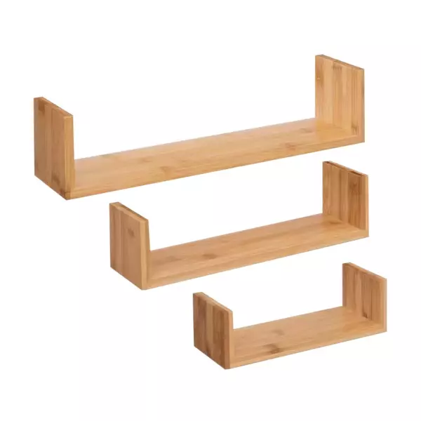 Juego de 3 estantes con borde de bamb� natural Fixy