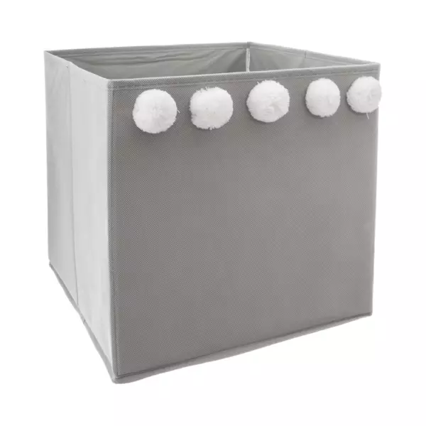 Panier de rangement enfant (29 x 29 cm) 5 Pompons Gris