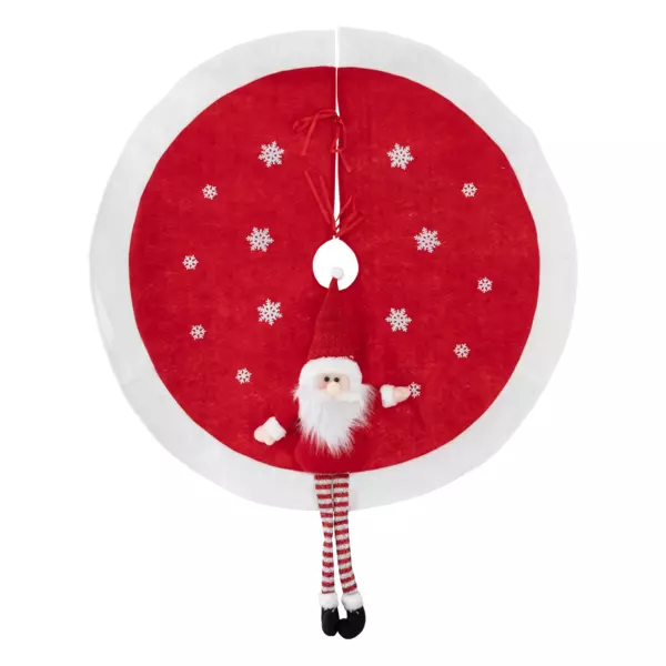 SOBEAU Kerstboomrok, 122 cm, ronde kerstboomdeken met sneeuwvlokkenpatroon en letters, vrolijk kerstfeest, rode kerstboomrok, 100 cm, voor Kerstmis, decoratie