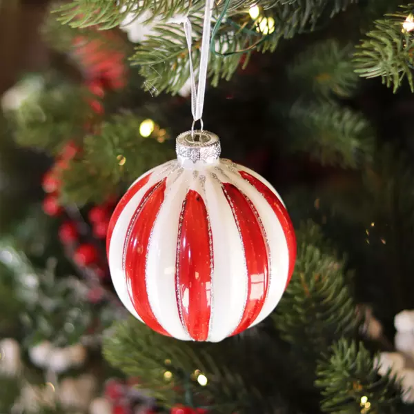 Lote de 3 bolas de Navidad en vidrio (D80 mm) acanaladas Rojo 