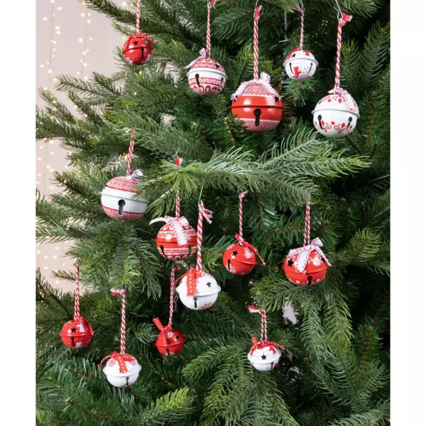 Lot de 14 grelots en fer (H6 cm) Blanc et Rouge