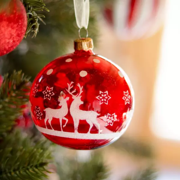 6er set Weihnachtskugeln aus Glas (D80 mm) Rudolf Rot 