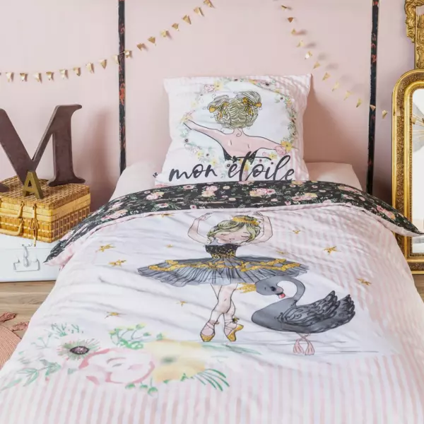 Copripiumino e due federe quadrate cotone (200 cm) Mon �toile Rosa