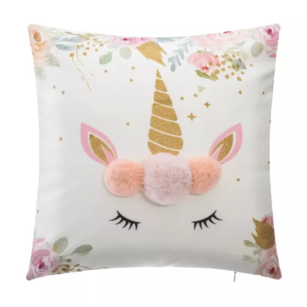 Cuscino quadrato (40 x 40 cm) Unicorno Pon pon Multicolore