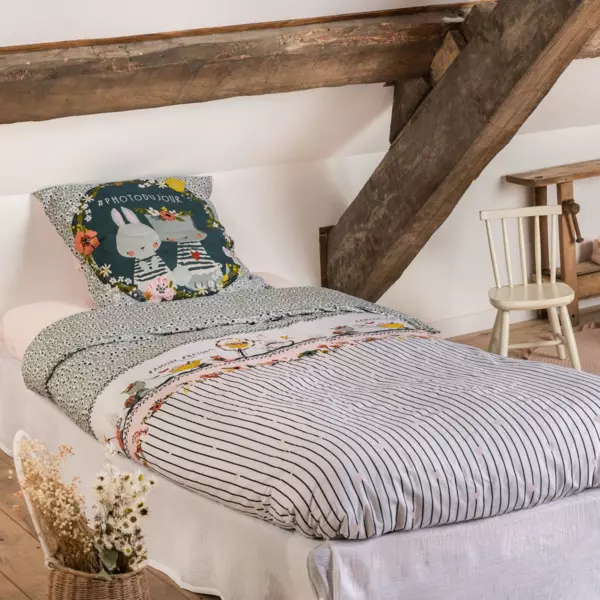 Copripiumino e una federa quadrata cotone (140 cm) Jardinage Multicolore