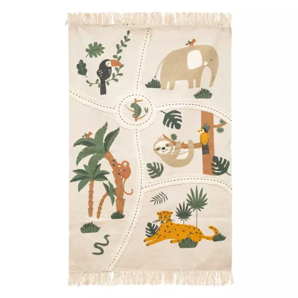 Tapis coton enfant (150 x 100 cm) Carte jungle Multicolore