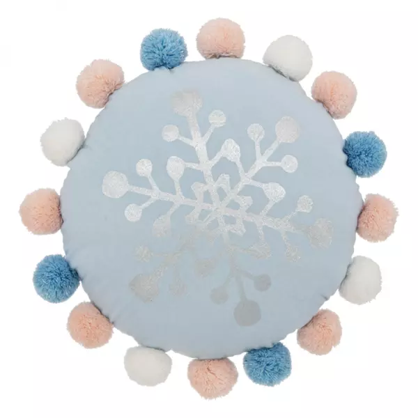 Coussin rond enfant (35 cm) Hiver Bleu