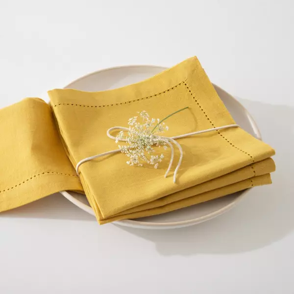 Lot de 4 serviettes coton (40 x 40 cm) Chambray Ocre