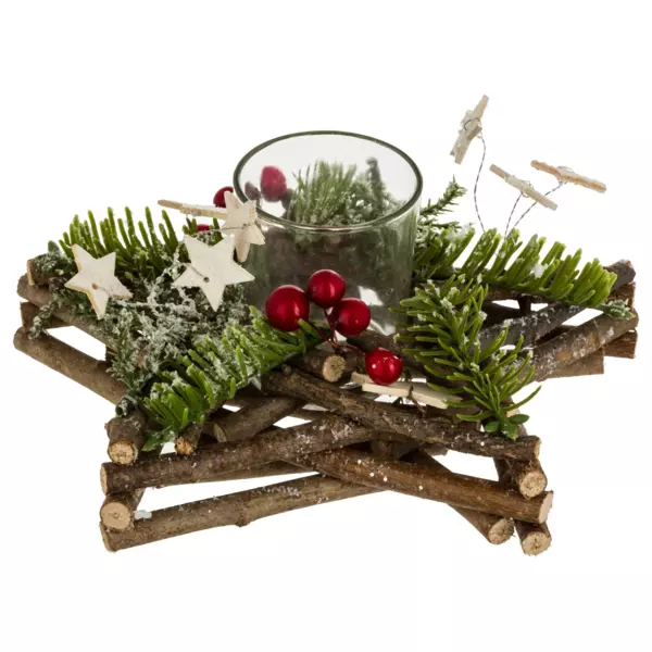 Porta candela (20 cm) Stella in legno Verde