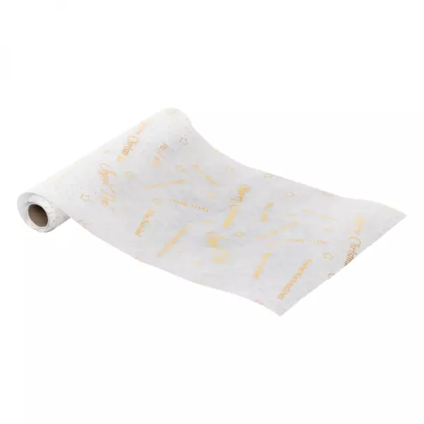 Chemin de table No�l (500 x 28 cm) Message Blanc et or