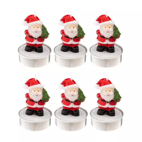 Set di 6 candele (6 cm) Babbo Natale Rosso