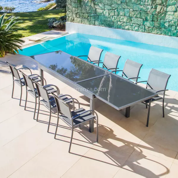 Mesa de jard�n extensible de vidrio Murano (Hasta 10 pers.) - Gris antracita