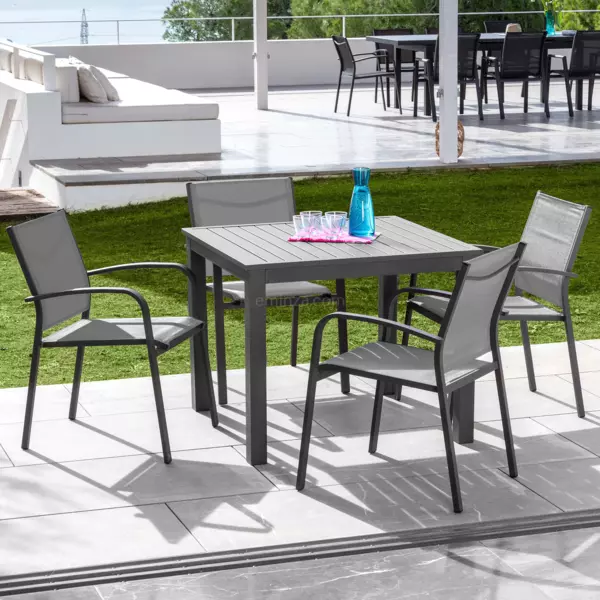 Table de jardin carr�e en aluminium 4 places (89 x 89 cm) Murano Gris Anthracite