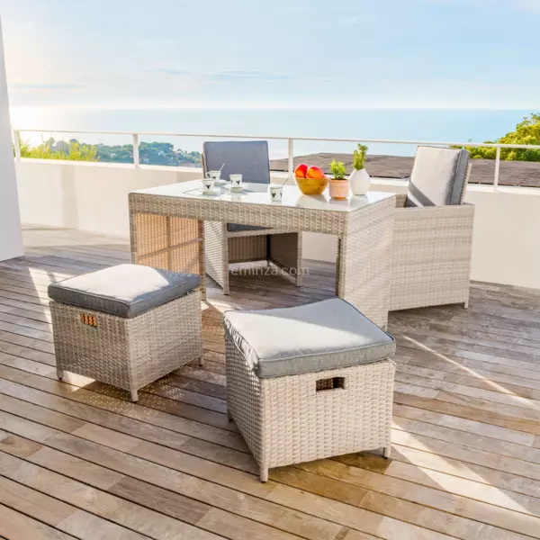 Salon de jardin r�sine tress�e encastrable 4 places Menorca Gris