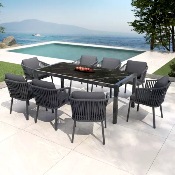 Table de jardin en aluminium et c�ramique 8 places (180 x 90 cm) Modena Noir marbr�