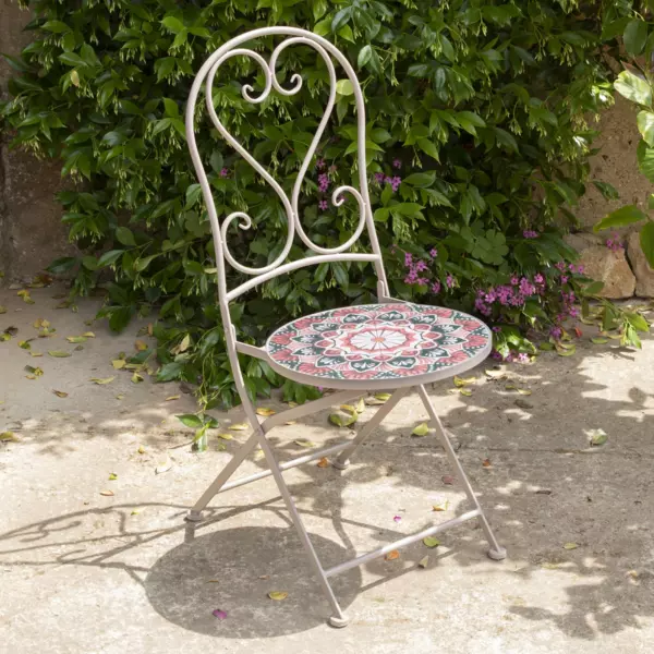 Chaise bistrot pliable en mosa�que Narbonne Taupe et rose