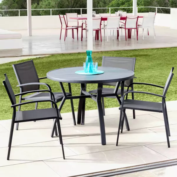 Runder Gartentisch Murano Aluminium (D105 cm) Bis zu 5 Pers. - Anthrazitgrau