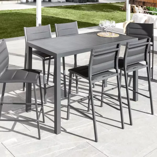 Tavolo da giardino alto in alluminio 6 posti (160 x H105 cm) Murano Grigio antracite